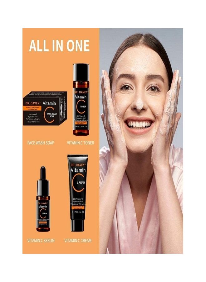 دكتور دافي مجموعة سيروم فيتامين C عضوي 4 في 1 وتونر وكريم وجه وصابونة بخلاصة حمض الهيالورونيك الرائع 100جرام - Image 4