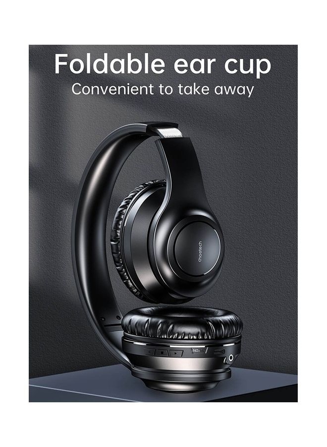 CHOETECH - Wireless Bluetooth on Ear Active Noise Cancellation Stereo Headphone Black - Image 1