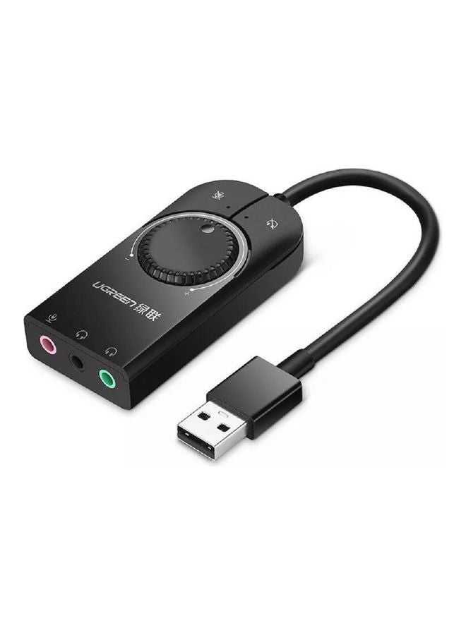 Ugreen - USB Audio Adapter External Stereo Sound Card with 3.5mm Headphone, Microphone Jack and Volume Controls Black - Image 1