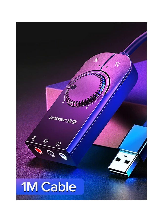 Ugreen - USB Audio Adapter External Stereo Sound Card with 3.5mm Headphone, Microphone Jack and Volume Controls Black - Image 1