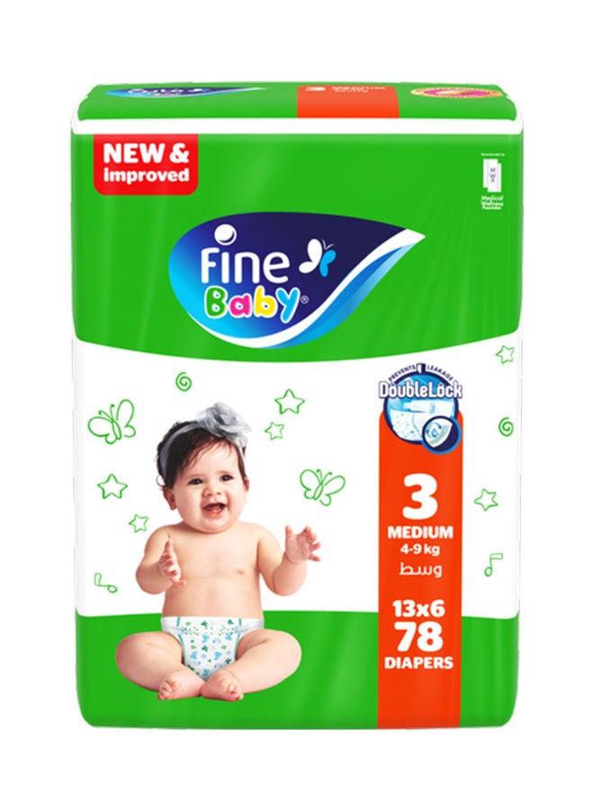 Fine Baby Baby Diapers, Size 3, Medium 4–9Kg, Pack Of 78 Diapers, With New And Improved Technology