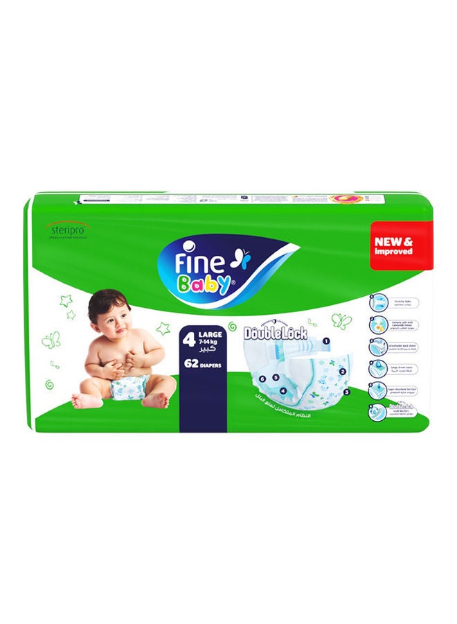 Fine Baby - Jumbo Pack Of 62 Baby Diapers, Size 4, Large 7–14Kg, New And Improved - Image 1