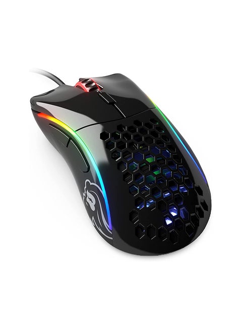 ماوس ألعاب سلكي من Glorious Model D- (ناقص) - ماوس ألعاب سلكي مريح خفيف الوزن RGB 62 جرام - ماوس بتصميم على شكل قرص العسل بإضاءة خلفية (أسود لامع)