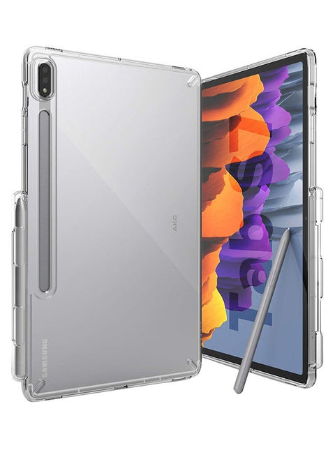 Fusion Hard Back Shockproof Flexible TPU Bumper With Built-In Stylus S Pen Holder Transparent Case For Samsung Galaxy Tab S8/S7 Clear