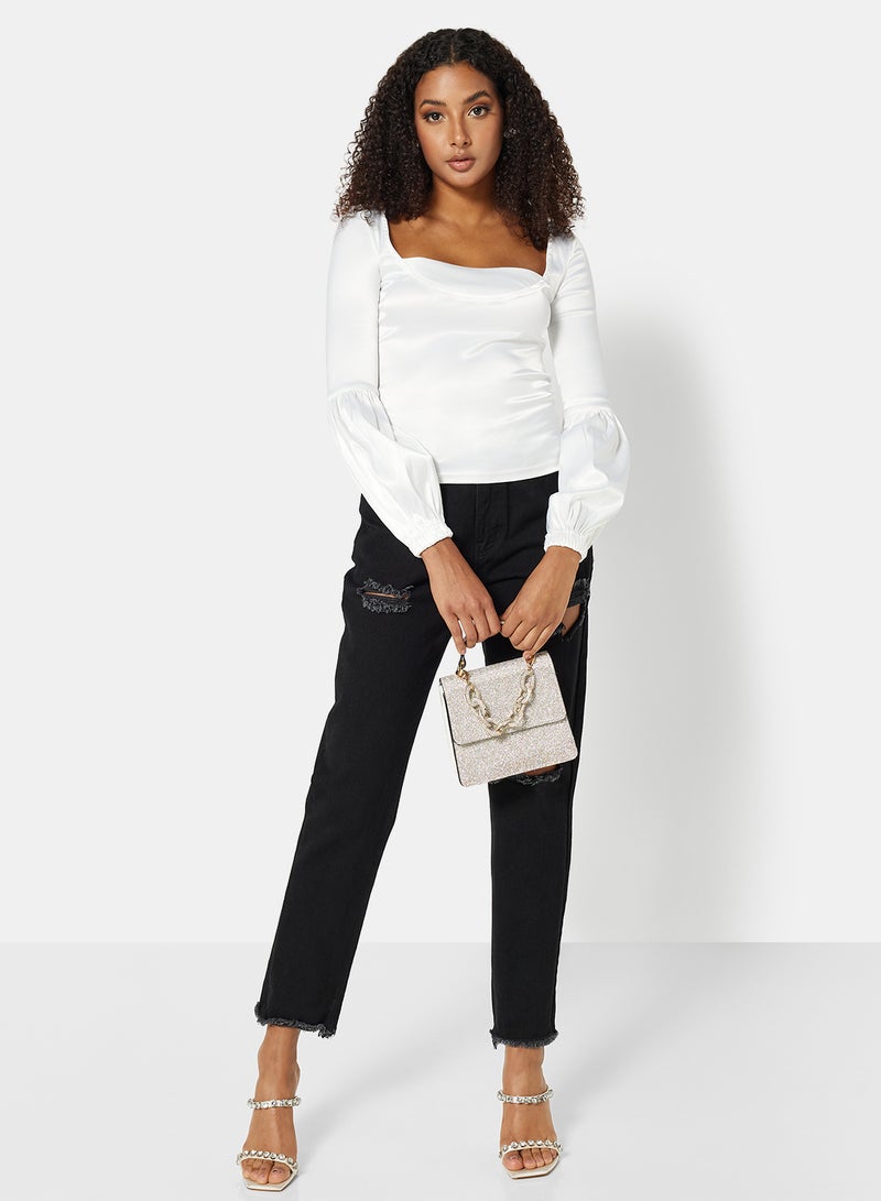 FEMME LUXE - Satin Finish Blouse White - Image 1