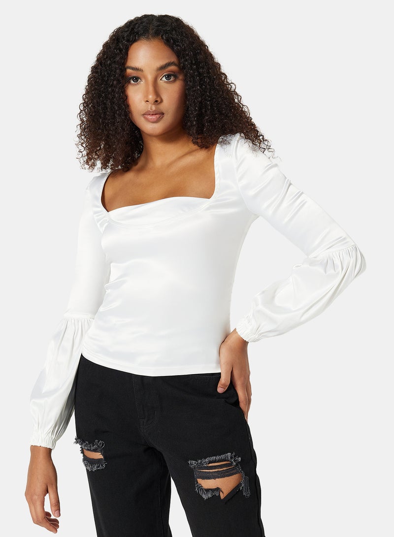 FEMME LUXE - Satin Finish Blouse White - Image 1