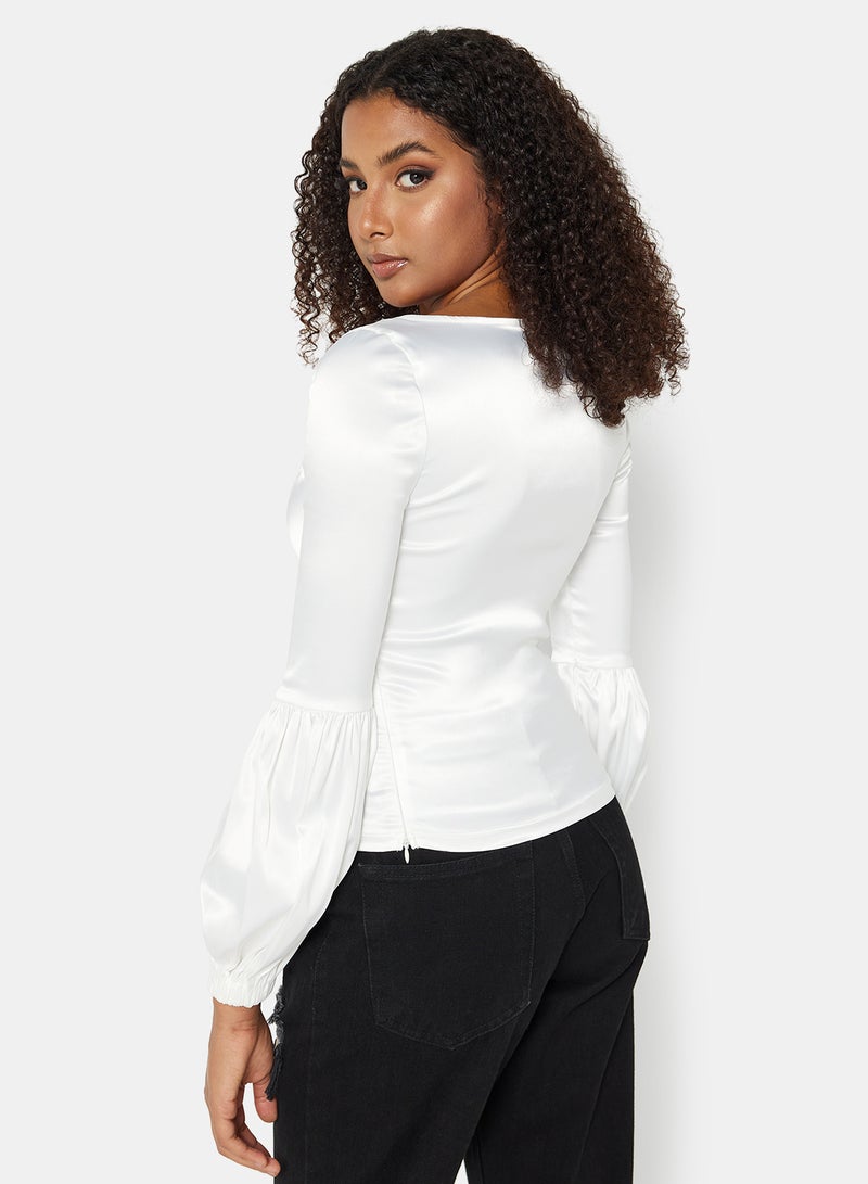 FEMME LUXE - Satin Finish Blouse White - Image 1