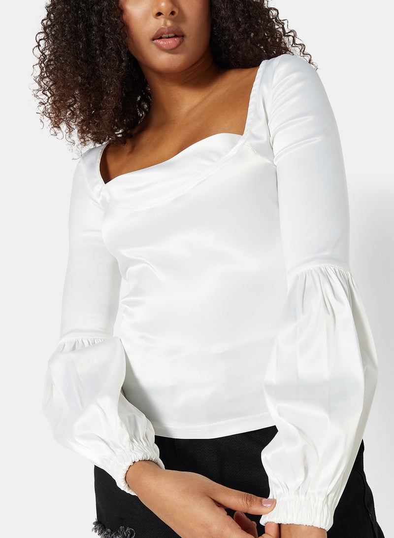 FEMME LUXE - Satin Finish Blouse White - Image 1