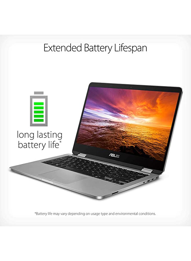 Vivobook Flip 14 TP401 Convertible 2-In-1 Laptop With 14-Inch Touch Display, Celeron N4020 Processor / 4GB RAM / 128GB eMMC / Windows 10 / Office 365 / Arabic Light Grey