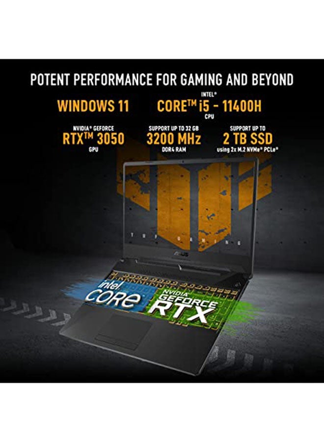 ASUS - TUF Gaming F15 FX506HCB-HN1138W Laptop With 15.6-Inch Display, Core i5-11400H Processor / 8GB RAM / 512GB SSD / 4GB NVIDIA GeForce RTX 3050 Graphics / Win11/International Version English/Arabic Eclipse Gray - Image 1