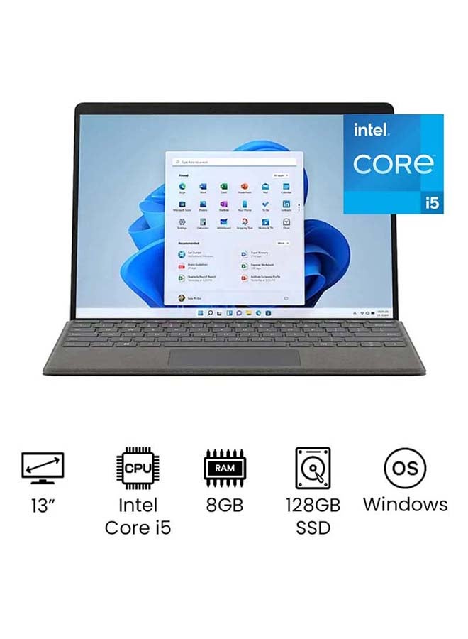 Microsoft - Surface Pro 8 Laptop With 13-Inch PixelSense Display, Intel Core i5-1135G7 Processor / 8GB RAM / 128GB SSD / Intel Iris Xe Graphics/International Version English Platinum - Image 1