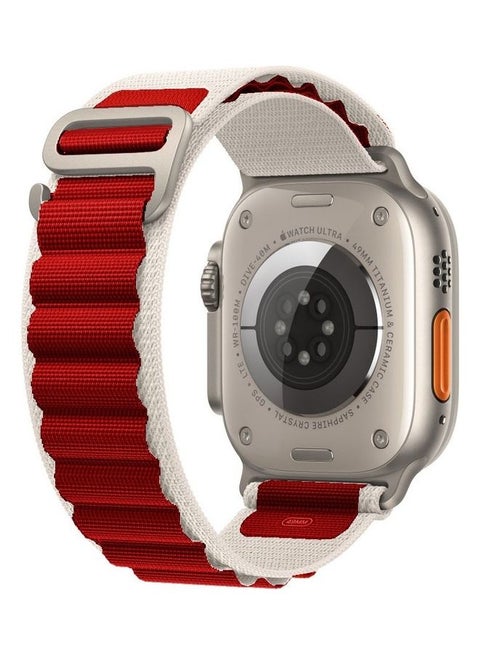 Apple Watch Alpine Loop Band 49mm/45mm/44mm Nylon Woven Sport Strap Compatible with iWatch Series 8/Ultra/7/SE/6/5/4/3/2/1 Red/White