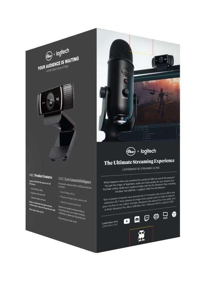 Logitech - Yeti USB Microphone And C922 Webcam Pro Streamer Pack 988-000432 Blackout - Image 1