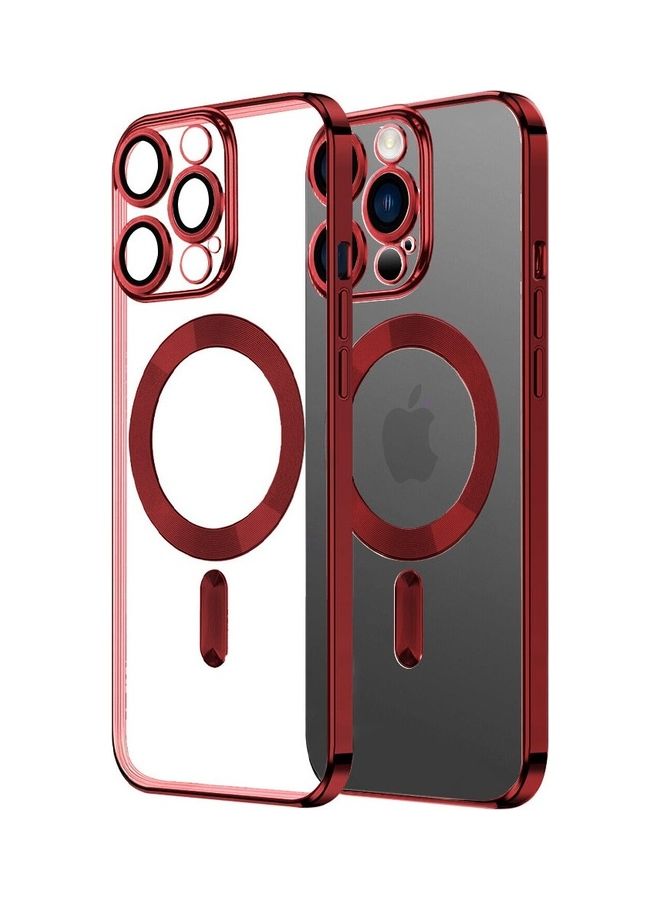 MARGOUN - MagSafe Case Magnetic Clear Soft TPU Plating Case Wireless Charging Compatible Shockproof Camera Lens Protection For Apple iPhone 14 Pro Red - Image 1
