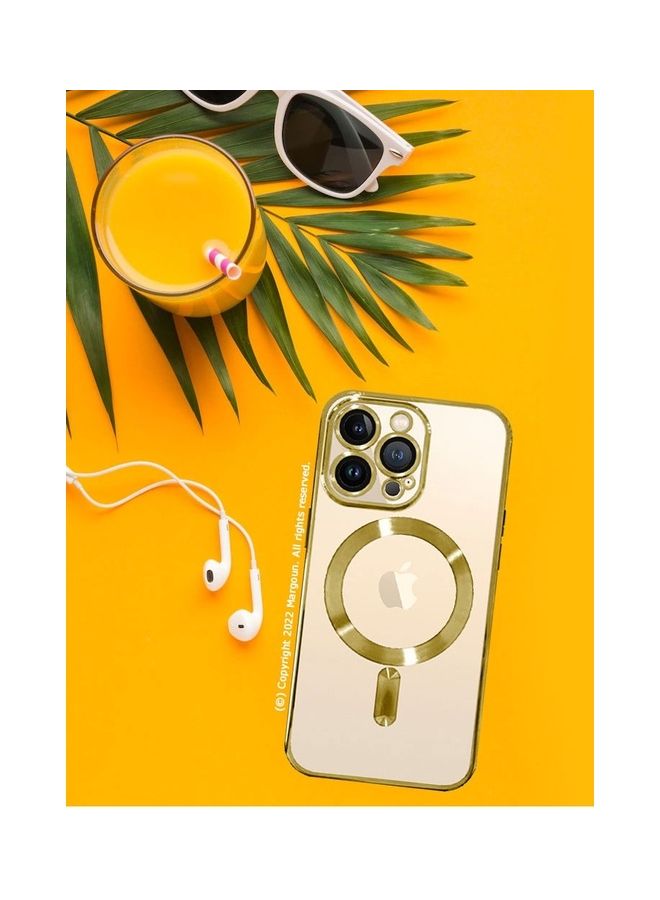 MARGOUN - MagSafe Case Magnetic Clear Soft TPU Plating Case Wireless Charging Compatible Shockproof Camera Lens Protection For Apple iPhone 14 Pro Gold - Image 1