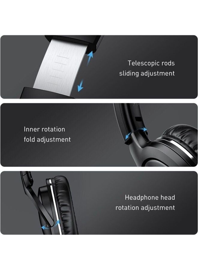 Over-Ear Wireless Bluetooth 5.3 Headphones with 50H Battery Life, 40mm Hi-Fi Drivers, Foldable Design, Built-in Mic for Calls & Gaming, Dual Device Pairing, Wired & Wireless Modes, Noise Isolation, Adjustable Headband, Compatible with iPhone, Android, PC, Mac, Tablet, Laptop (Black) Black