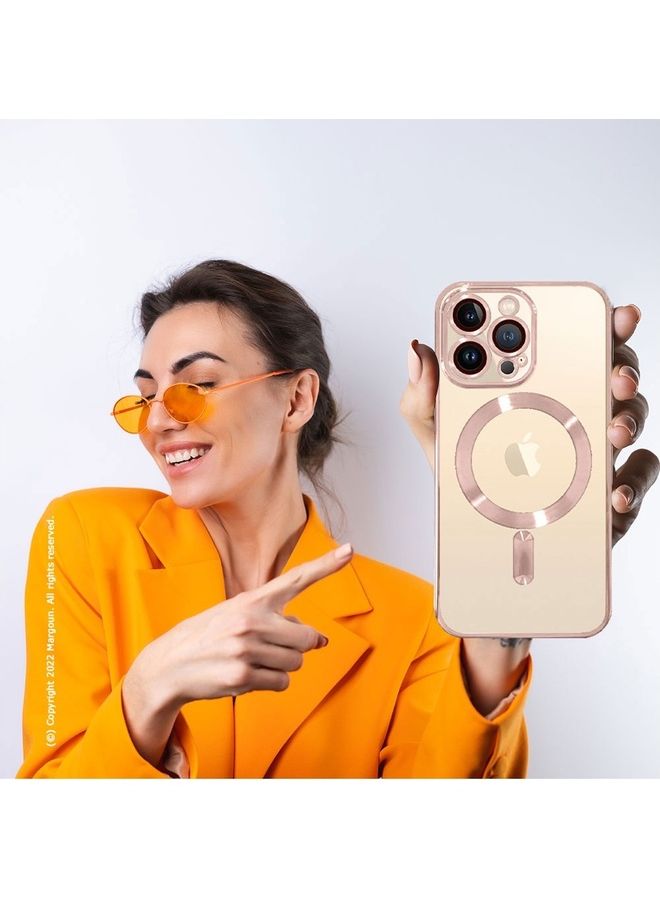MARGOUN - MagSafe Case Magnetic Clear Soft TPU Plating Case Wireless Charging Compatible Shockproof Camera Lens Protection For Apple iPhone 14 Pro Rose Gold - Image 1