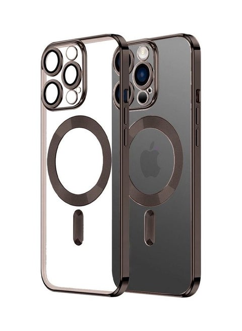 MagSafe Case Magnetic Clear Soft TPU Plating Case Wireless Charging Compatible Shockproof Camera Lens Protection For Apple iPhone 14 Pro Brown