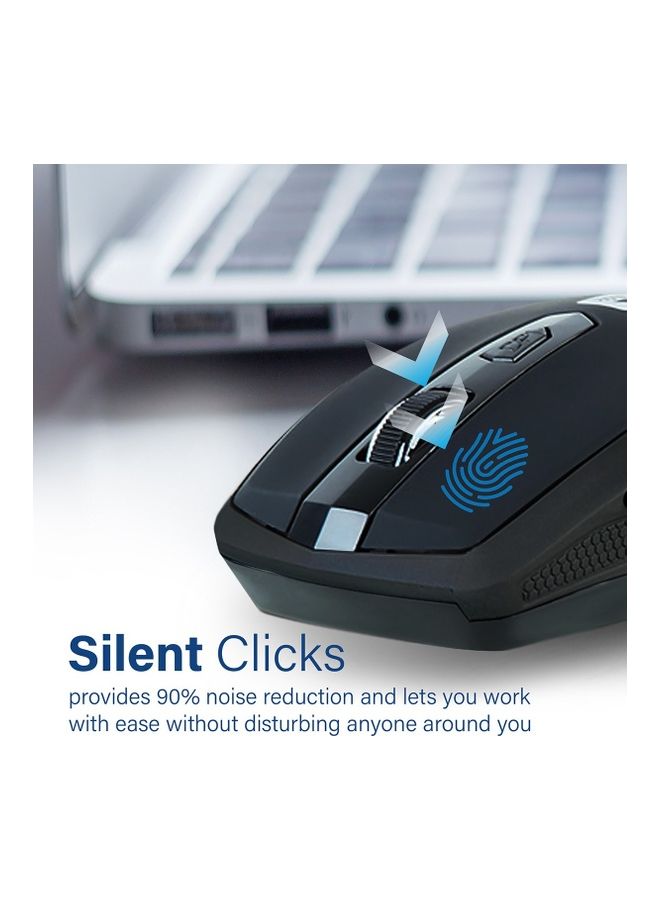 1600DPI Silent Ergonomic Symmetric 2.4Ghz Cordless Keys Mouse With Long Battery Life Optical Sensor 6 Functional Buttons And Nano Receiver For Mac OS Windows Breeze Black