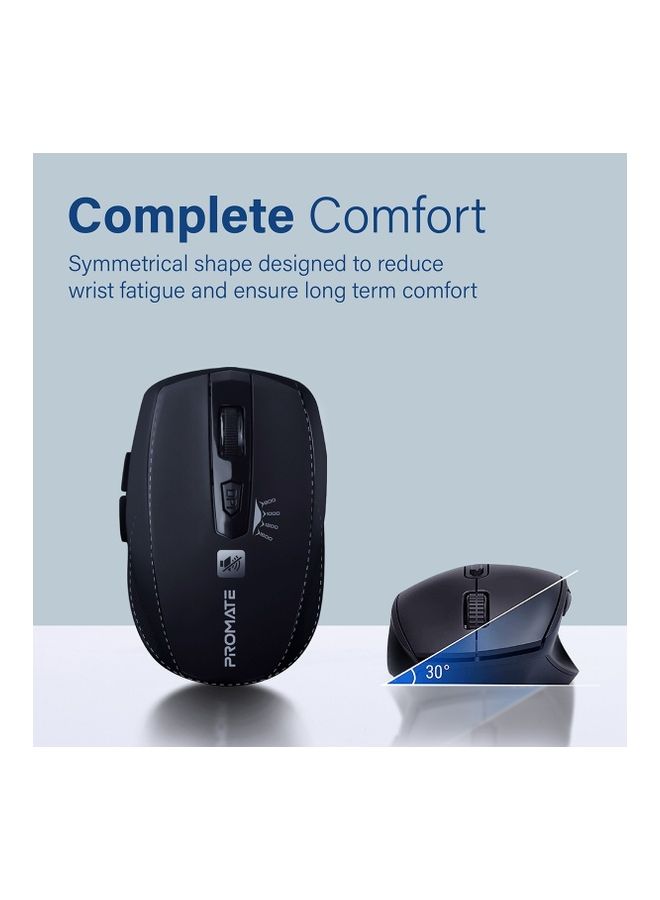 1600DPI Silent Ergonomic Symmetric 2.4Ghz Cordless Keys Mouse With Long Battery Life Optical Sensor 6 Functional Buttons And Nano Receiver For Mac OS Windows Breeze Black