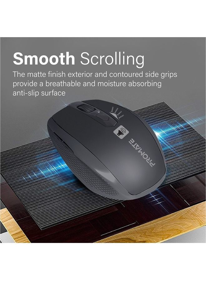 1600DPI Silent Ergonomic Symmetric 2.4Ghz Cordless Keys Mouse With Long Battery Life Optical Sensor 6 Functional Buttons And Nano Receiver For Mac OS Windows Breeze Black