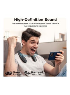 PROMATE Bluetooth 5.0 Neckband Speaker,Premium HD Stereo Sound Wearable Speaker with 360-Degree Sound,Lightweight Design,Silicone Make,9H Playtime and Button Controls for Smartphones,Tablets,Hook Black  - Image 2