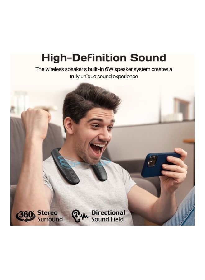 PROMATE Bluetooth 5.0 Neckband Speaker,Premium HD Stereo Sound Wearable Speaker with 360-Degree Sound,Lightweight Design,Silicone Make,9H Playtime and Button Controls for Smartphones,Tablets,Hook Black  - Image 2