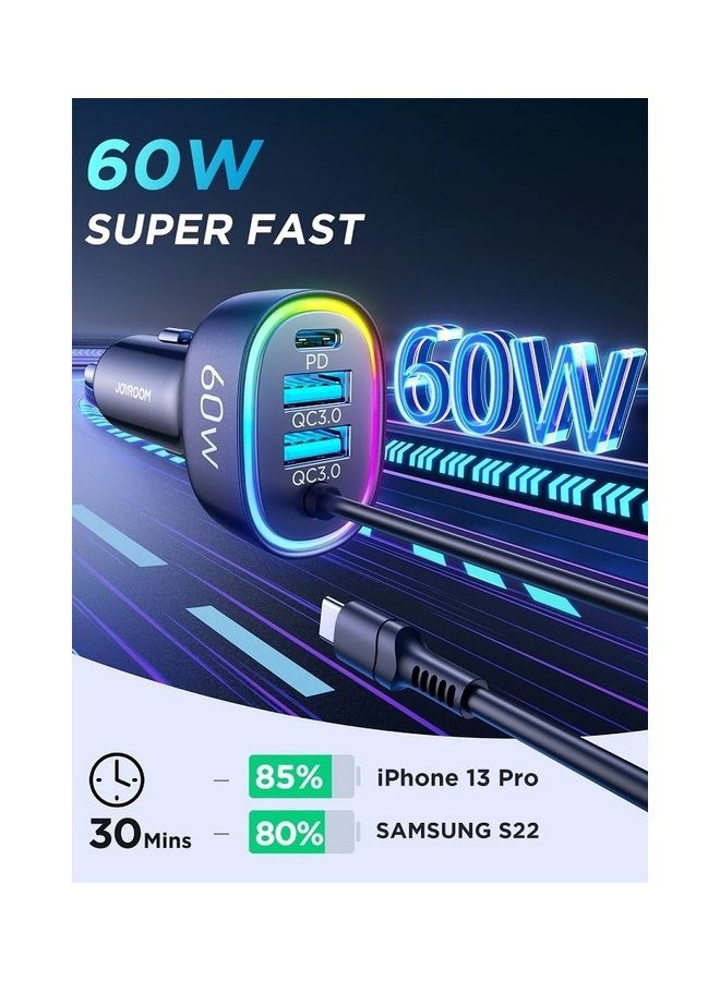 JOYROOM 60W 4 In 1 Car Charger With Coiled Type-C Cable Black - Image 2