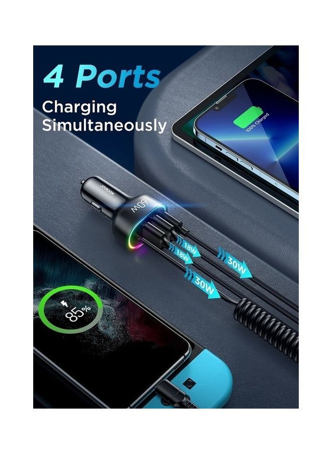 JOYROOM 60W 4 In 1 Car Charger With Coiled Type-C Cable Black - Image 5