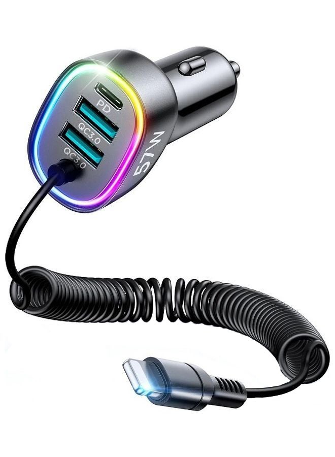 جوي روم شاحن سيارة 4 في 1 بقدرة 57 وات مع كابل لايتنينج ملفوف أسود - Image 1