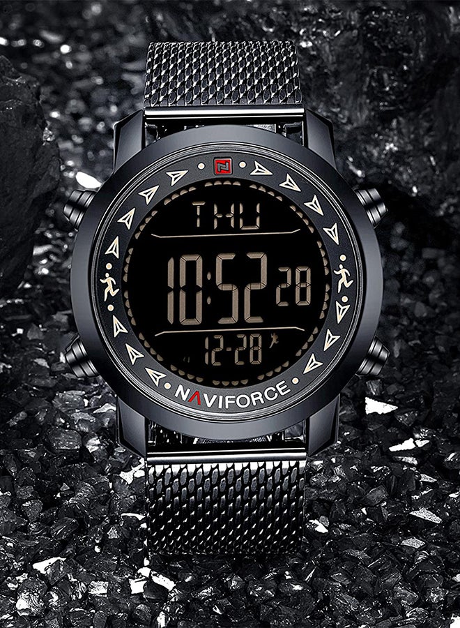 NAVIFORCE - Men's Stainless Steel Strap Digital Wrist Watch NF9130 - 46 mm - Black - Image 1