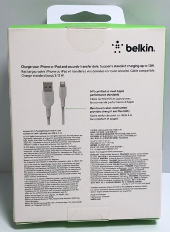 belkin - Lightning Cable (Boost Charge Lightning to USB Cable for iPhone, iPad, AirPods) MFi-Certified iPhone Charging Cable 1m White - Image 1