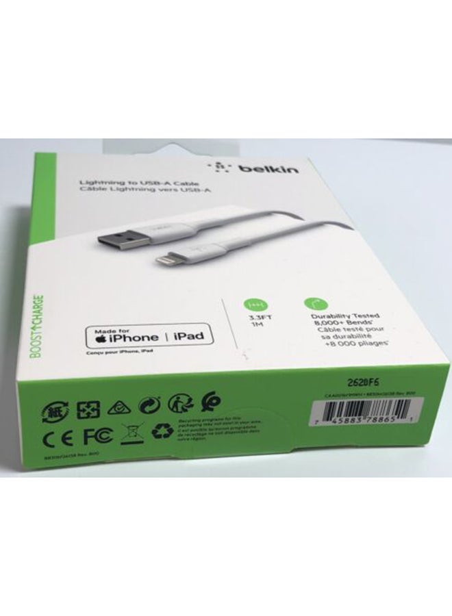 belkin - Lightning Cable (Boost Charge Lightning to USB Cable for iPhone, iPad, AirPods) MFi-Certified iPhone Charging Cable 1m White - Image 1