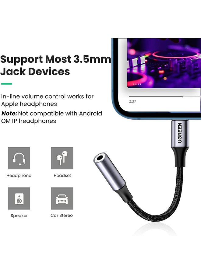 Ugreen - Apple Headphones Adapter [MFI Certified] Lightning to 3.5mm Headphone Jack Converter Compatible for iPhone 14/14 Pro/14 Max /14 Pro Max, iPhone 13/12 Series, iPad Pro iPhone SE 3- Gray Black - Image 1