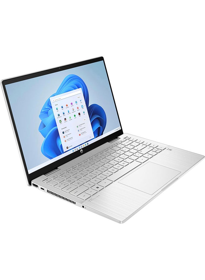 إتش بي - لابتوب بافيليون x360 قابل للتحويل 2 في 1 بشاشة مقاس 14 بوصة ومعالج كور i5 وذاكرة رام 8 جيجابايت ومحرك أقراص SSD بسعة 512 جيجابايت وبطاقة رسومات إنتل أيريس XE اللغة الإنجليزية فضي طبيعي - Image 1