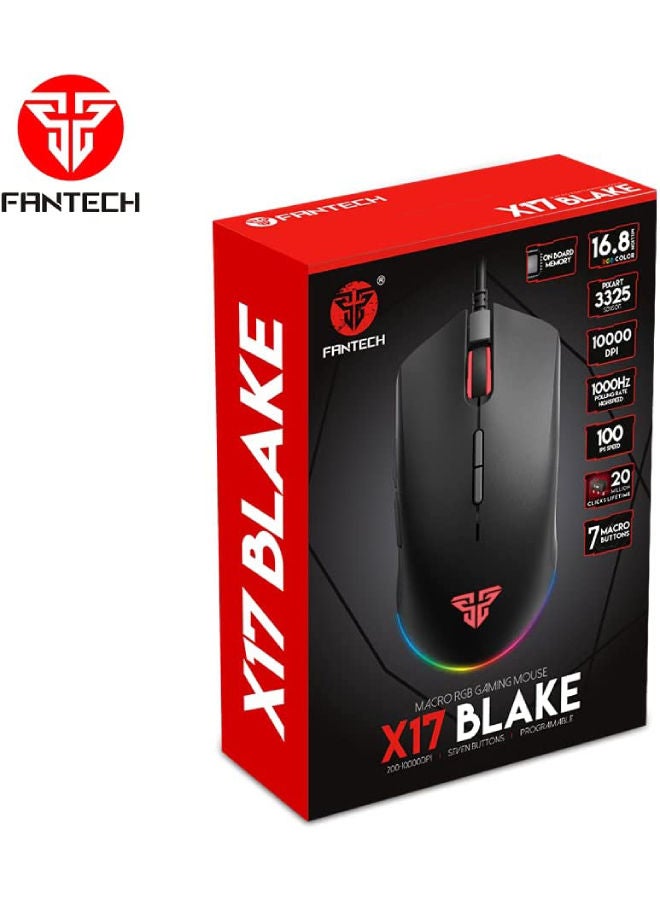 Fantech Blake X17 Gaming Mouse | Optical Sensor 10,000 Dpi Pixart 3325 | 7 Programmable Buttons | 20 Million Clicks Life Time | Macro Support -Black