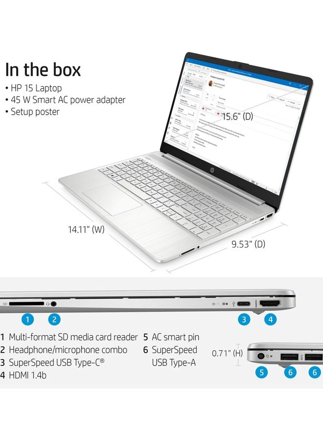 15.6 Inch (Upgraded Version) Laptop Intel Core i5-1135G7 8GB RAM 256GB SSD Windows 11 English Silver