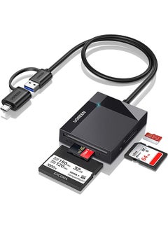 قارئ بطاقة USB 3.0 USB C ٤ في ١ مع بطاقات SD وMicro SD وSDHC وSDXC وCF وCFI وTF Micro SDXC وMicro SDHC وMS وMMC UHS-I التوافق مع MacBook وSanDisk وiPad Pro وGalaxy ومحول ذاكرة OTG وغيرها أسود