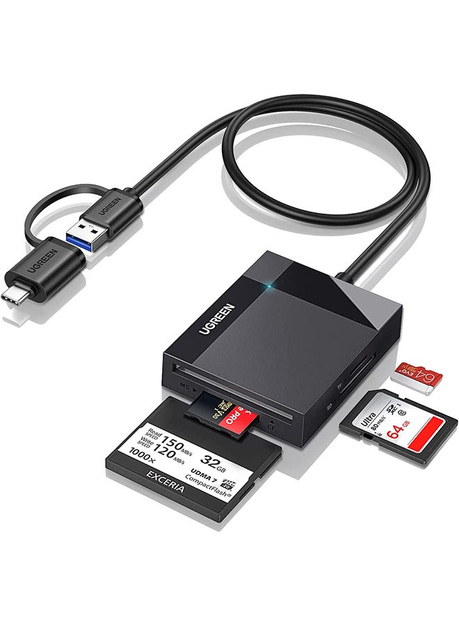يو جرين - قارئ بطاقة USB 3.0 USB C ٤ في ١ مع بطاقات SD وMicro SD وSDHC وSDXC وCF وCFI وTF Micro SDXC وMicro SDHC وMS وMMC UHS-I التوافق مع MacBook وSanDisk وiPad Pro وGalaxy ومحول ذاكرة OTG وغيرها أسود - Image 1