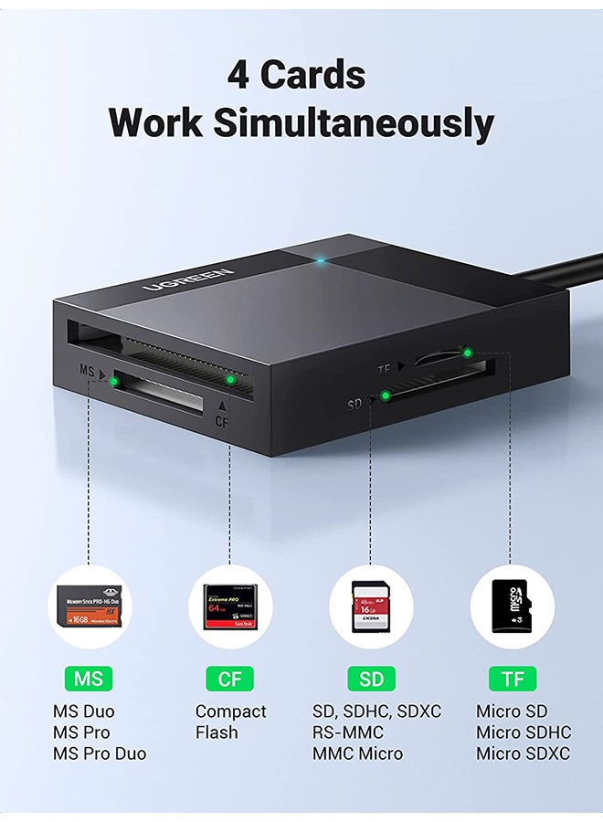 يو جرين - قارئ بطاقة USB 3.0 USB C ٤ في ١ مع بطاقات SD وMicro SD وSDHC وSDXC وCF وCFI وTF Micro SDXC وMicro SDHC وMS وMMC UHS-I التوافق مع MacBook وSanDisk وiPad Pro وGalaxy ومحول ذاكرة OTG وغيرها أسود - Image 1