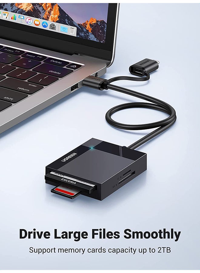 يو جرين - قارئ بطاقة USB 3.0 USB C ٤ في ١ مع بطاقات SD وMicro SD وSDHC وSDXC وCF وCFI وTF Micro SDXC وMicro SDHC وMS وMMC UHS-I التوافق مع MacBook وSanDisk وiPad Pro وGalaxy ومحول ذاكرة OTG وغيرها أسود - Image 1