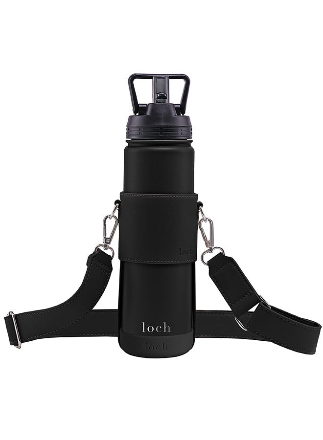 لوك زجاجة لوخ للماء بحزام أسود معدن فضي - Image 2