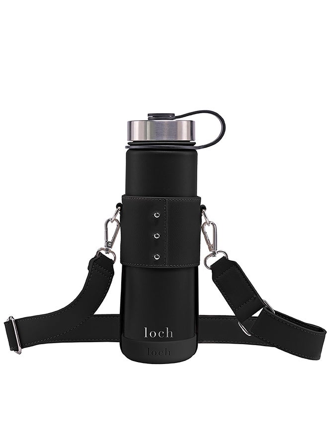 لوك زجاجة لوخ للماء بحزام أسود معدن فضي - Image 3