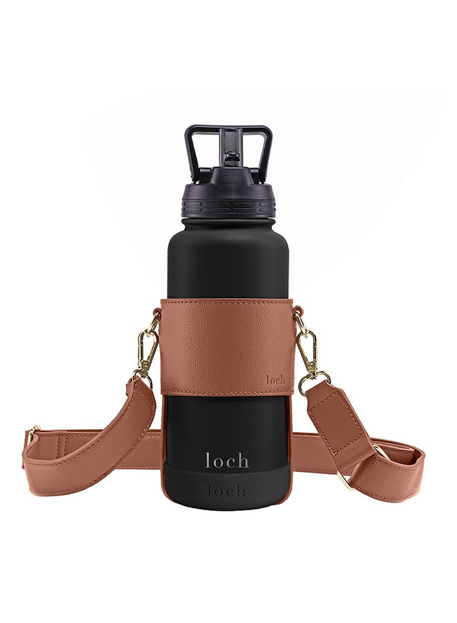 LOCH Water Bottle Brown Strap Gold Metal 1200ml - Image 2