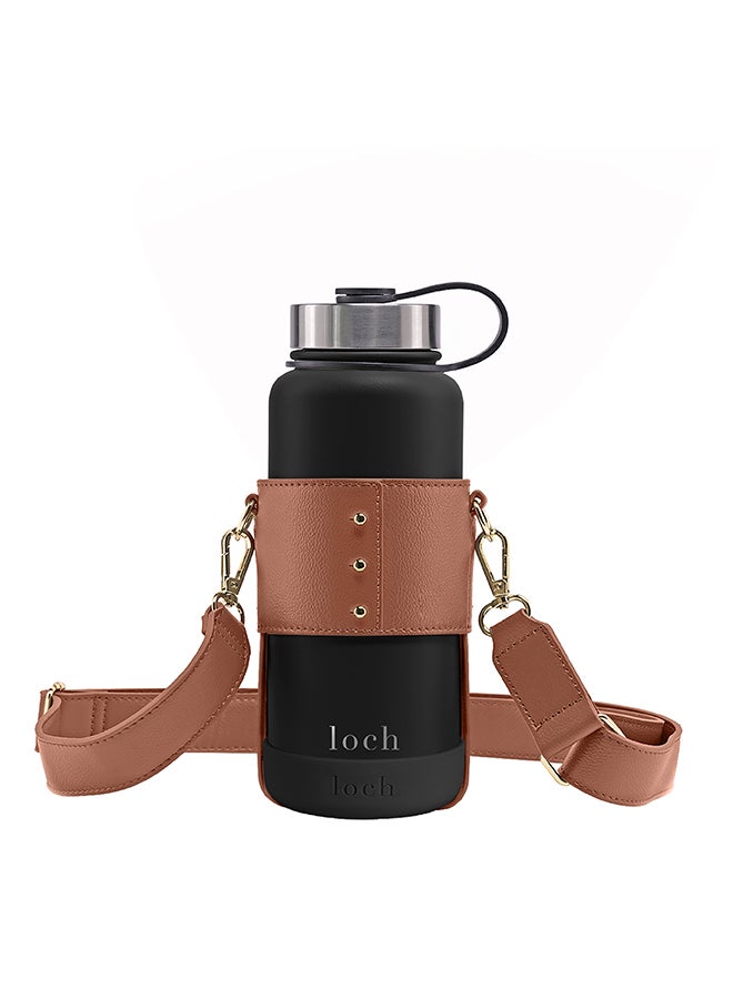LOCH Water Bottle Brown Strap Gold Metal 1200ml - Image 3