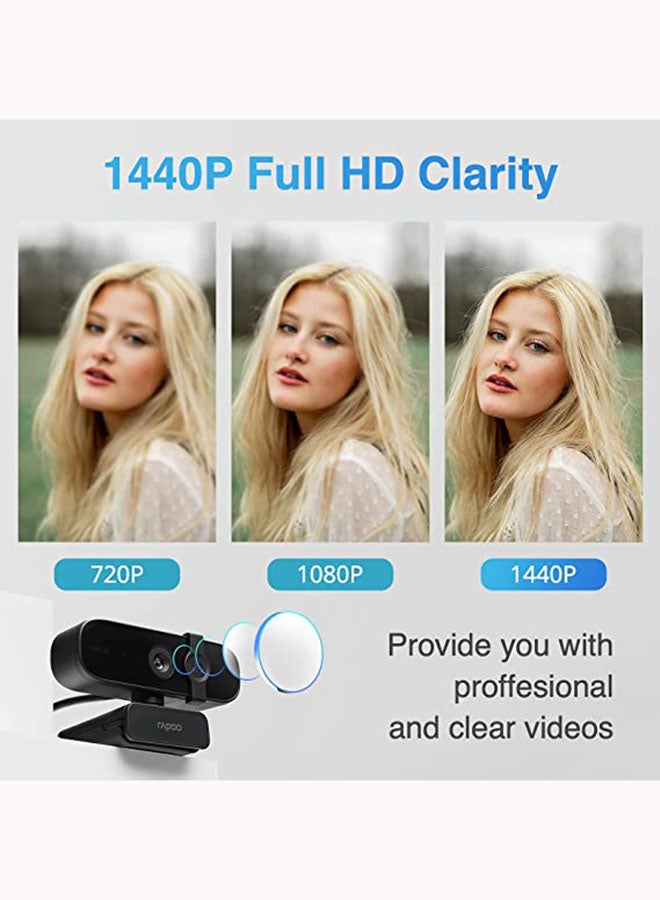 رابو - كاميرا ويب بدقة عالية الوضوح 2K مزودة بمنفذ USB2.0 وميكروفون أسود - Image 1