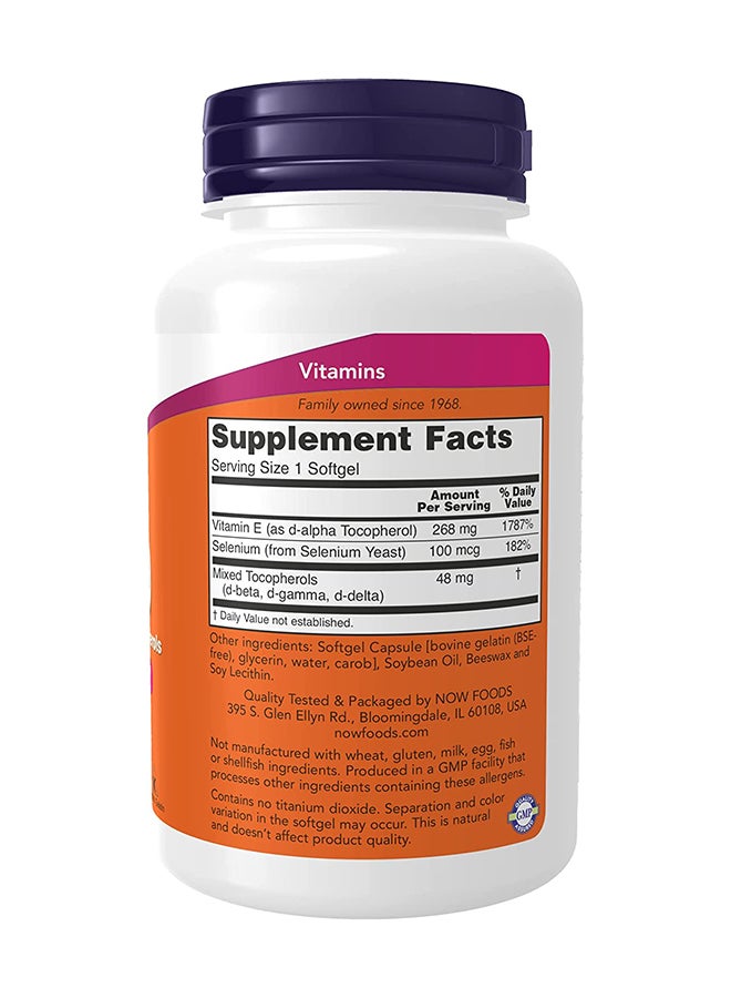 Now Foods - Vitamin E-400 IU, Mixed Tocopherols, Antioxidant Protection, 100 Softgels - Image 1