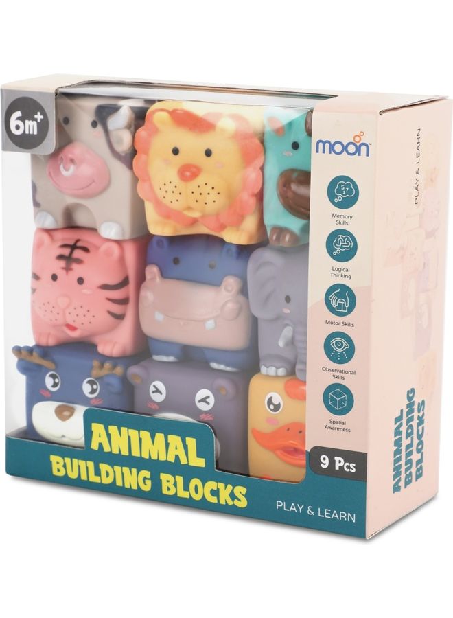 مون مجموعة كتل بناء الحيوانات من 9 قطع، لعبة تعليمية قابلة للضغط والتكديس - Image 5