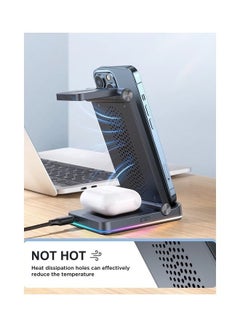 JOYROOM JR-WQN01 15W Wireless 3 In 1 Magnetic Charging Station For Phone Watch And Earphone Black  - Image 2