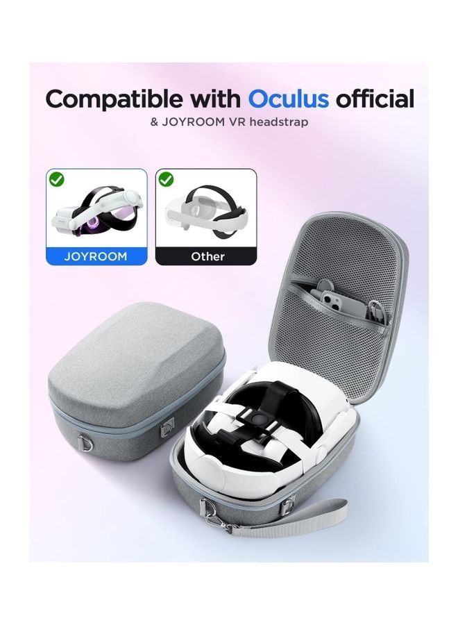 جوي روم - حقيبة حمل صلبة متوافقة مع سماعة ألعاب الواقع الافتراضي Oculus Quest 2 الكل في واحد ووحدات تحكم تعمل باللمس مناسبة للحمل والسفر وحقيبة تخزين المنزل باللون الرمادي لون رمادي - Image 1